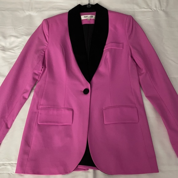 Diane von furstenberg Tommy crepe two tone blazer/jacket pink & black 0 - Picture 4 of 13